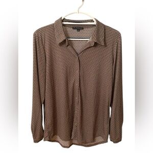 Adrianna Papell Button Down Geometric Diamond Pattern Shirt Women’s Size Medium
